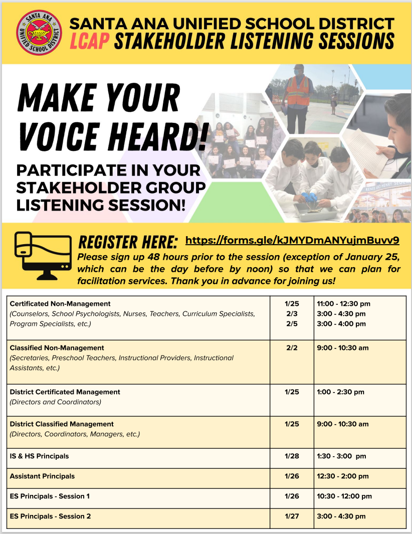 District LCAP Stakeholder Listening Sessions 